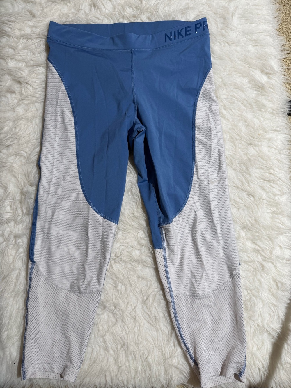 Nike Pro Hypercool Blue and White Athletic Leggings Workout Pants Running Casual